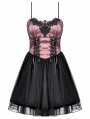 Black Gothic Lolita Pink Satin Layered Tulle Mini Dress