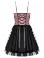 Black Gothic Lolita Pink Satin Layered Tulle Mini Dress