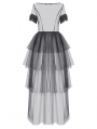 Black Sexy Gothic Transparent Layered Trim Mesh Long Dress