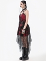 Red and Black Gothic Punk Asymmetric Fishnet Overlay Dress