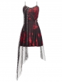 Red and Black Gothic Punk Asymmetric Fishnet Overlay Dress