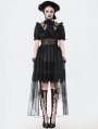 Black Dark Gothic Short Puff Sleeve Mesh Layered High-Low Dress