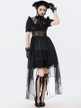 Black Dark Gothic Short Puff Sleeve Mesh Layered High-Low Dress