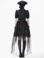 Black Dark Gothic Short Puff Sleeve Mesh Layered High-Low Dress
