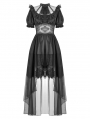 Black Dark Gothic Short Puff Sleeve Mesh Layered High-Low Dress