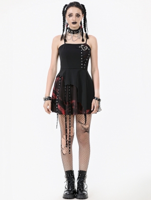 Black and Red Tie-Dye Punk Gothic Irregular Bat Hem Dress
