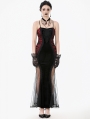 Black and Red Sexy Gothic Lace Applique Bodycon Fishtail Long Dress