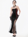 Black and Red Sexy Gothic Lace Applique Bodycon Fishtail Long Dress