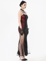 Black and Red Sexy Gothic Lace Applique Bodycon Fishtail Long Dress