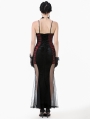 Black and Red Sexy Gothic Lace Applique Bodycon Fishtail Long Dress