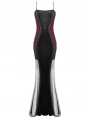 Black and Red Sexy Gothic Lace Applique Bodycon Fishtail Long Dress