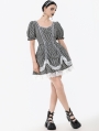 Black and White Lace Trim Gothic Lolita Striped Short Dress