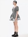 Black and White Lace Trim Gothic Lolita Striped Short Dress
