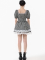 Black and White Lace Trim Gothic Lolita Striped Short Dress