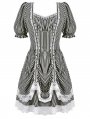 Black and White Lace Trim Gothic Lolita Striped Short Dress