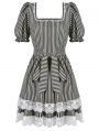 Black and White Lace Trim Gothic Lolita Striped Short Dress