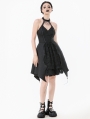 Black Gothic Rhinestone Tassel Halter Sleeveless Short Dress
