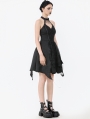 Black Gothic Rhinestone Tassel Halter Sleeveless Short Dress