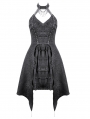 Black Gothic Rhinestone Tassel Halter Sleeveless Short Dress
