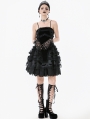 Black Gothic Bat Coffin Mesh Spliced Velvet Short Dress