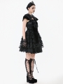 Black Gothic Bat Coffin Mesh Spliced Velvet Short Dress
