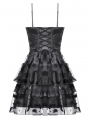 Black Gothic Bat Coffin Mesh Spliced Velvet Short Dress