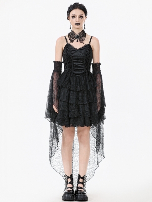 Black Dark Swan Retro Layered Lace Tail Gothic Party Dress