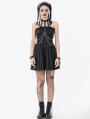Black Gothic Punk Halter Eyelet Strap Short Leather Dress