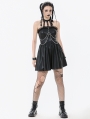 Black Gothic Punk Halter Eyelet Strap Short Leather Dress