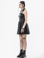Black Gothic Punk Halter Eyelet Strap Short Leather Dress