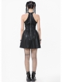 Black Gothic Punk Halter Eyelet Strap Short Leather Dress