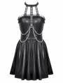 Black Gothic Punk Halter Eyelet Strap Short Leather Dress