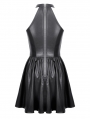 Black Gothic Punk Halter Eyelet Strap Short Leather Dress