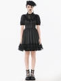 Black Gothic Lace-Up Lolita Short Puff Sleeve Dress