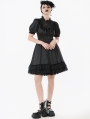 Black Gothic Lace-Up Lolita Short Puff Sleeve Dress