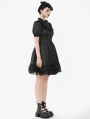 Black Gothic Lace-Up Lolita Short Puff Sleeve Dress