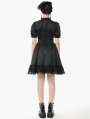 Black Gothic Lace-Up Lolita Short Puff Sleeve Dress