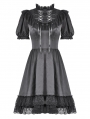 Black Gothic Lace-Up Lolita Short Puff Sleeve Dress