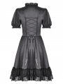 Black Gothic Lace-Up Lolita Short Puff Sleeve Dress