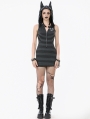 Black and Grey Striped Gothic Wolf Ear Hooded Bodycon Dress