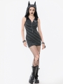 Black and Grey Striped Gothic Wolf Ear Hooded Bodycon Dress