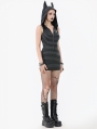 Black and Grey Striped Gothic Wolf Ear Hooded Bodycon Dress