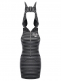 Black and Grey Striped Gothic Wolf Ear Hooded Bodycon Dress