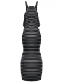 Black and Grey Striped Gothic Wolf Ear Hooded Bodycon Dress