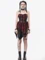 Black and Red Gothic Punk Plaid Faux Leather Asymmetric Dress