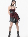 Black and Red Gothic Punk Plaid Faux Leather Asymmetric Dress