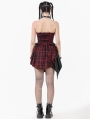Black and Red Gothic Punk Plaid Faux Leather Asymmetric Dress