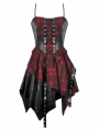 Black and Red Gothic Punk Plaid Faux Leather Asymmetric Dress
