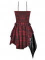 Black and Red Gothic Punk Plaid Faux Leather Asymmetric Dress