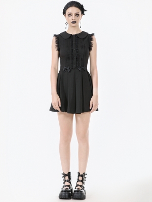 Black Gothic Sweet Sleeveless Pleated Mini Dress